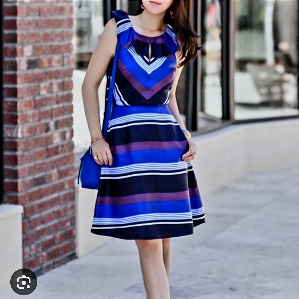 Elegat Blue and Purple Striped Dress
